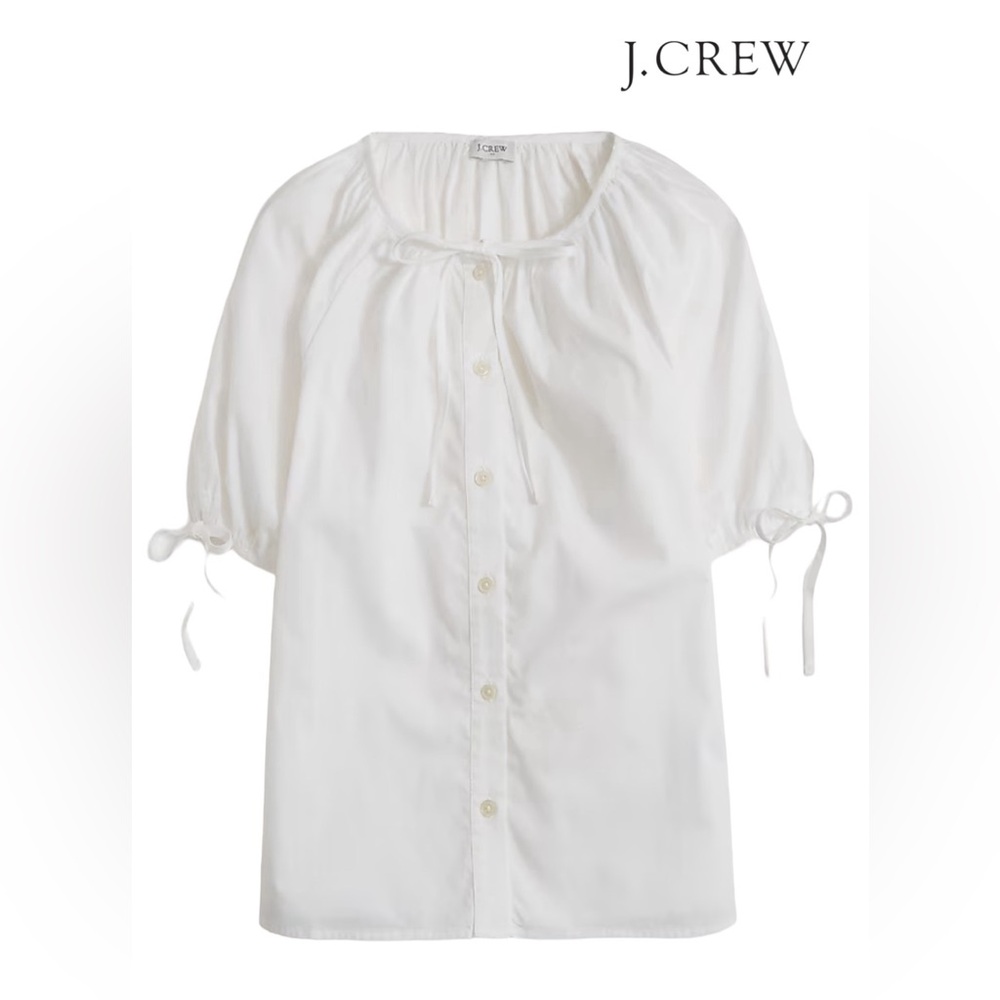 J. Crew NWT Button Front Top with Tie Sleeves XL White